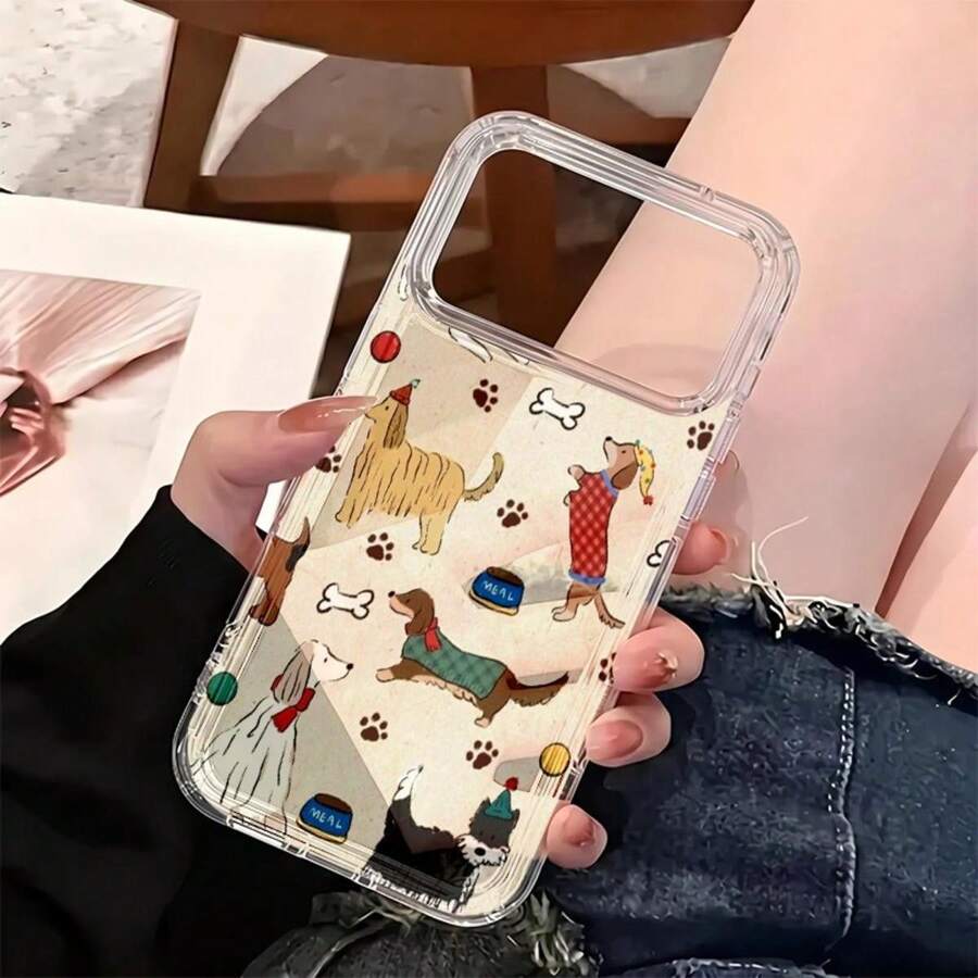 Adorable Cartoon Various Dog Breeds Phone Case With Pet Bowls, Paw Prints & Toys IPhone17/17PROMAX/17PRO/17PULS/AIR/16/15/14/13/12/11/XS Non-Slip Grip Wireless Charging Compatible Slim & Lightweight Design Summer Beach Anime Cute Y2k Pink Accsesories Fundas Cover Funny Fathers/Mothers Day Gift Easy - 無色 - 查看 1