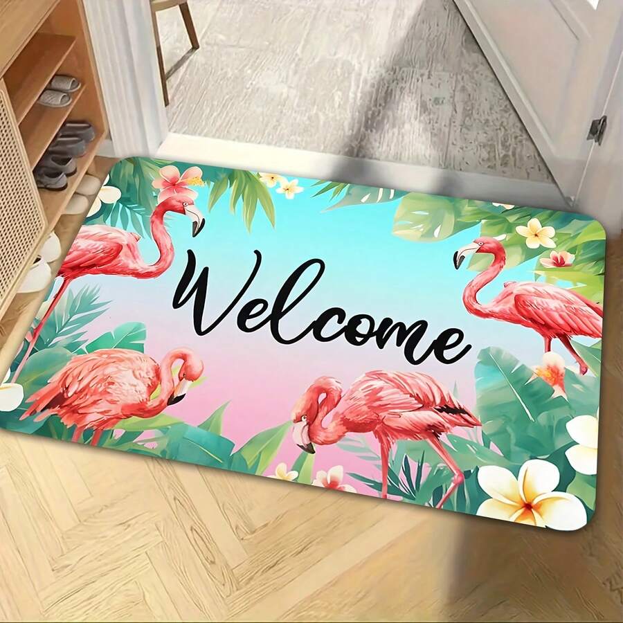 Commercial Mat Spring/Summer Flamingo Pattern Carpet, Welcome Doormat, Non-Slip, Dirt-Resistant, Suitable For Laundry Room Decoration, Kitchen Mat, Washable Farmhouse Home Kitchen Mat, Bathroom Suitable For Laundry Room, Kitchen, Hallway, Corridor