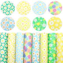 8 Pcs/Set Lembaran Kulit Sintetis Seri Musim Semi Motif Bunga Daisy, Kain Kulit Sintetis Bertekstur Halus untuk Proyek Kerajinan DIY seperti Anting, Pita Rambut, dan Dekorasi. - bawaan - View 1