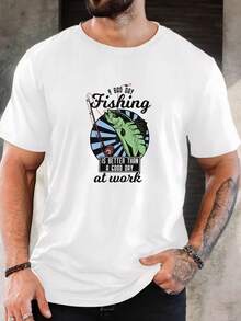 Men's Casual Crew Neck Short-Sleeve T-Shirt Fishing Graphic Print Top Christmas Father's Day Holiday Gift For Him - White - View 1