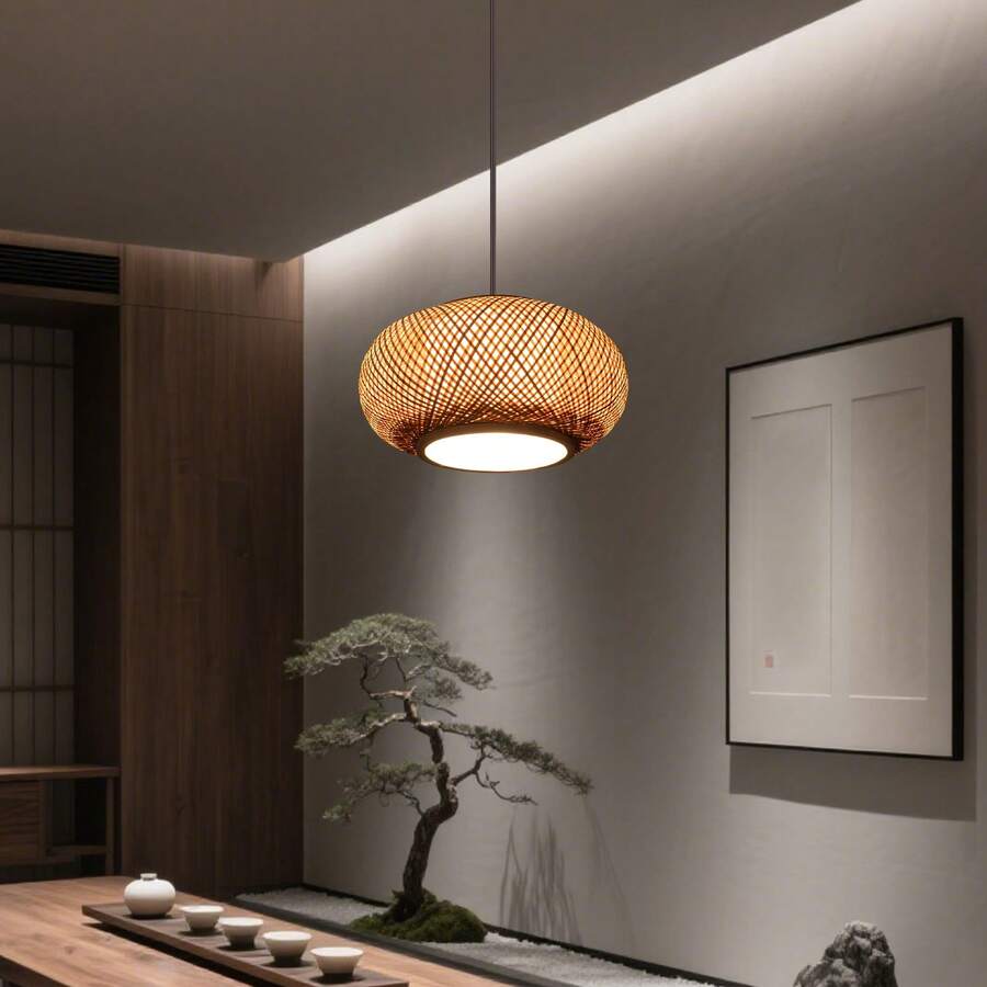ZHFEISY Hanging Lamp Wicker Basket Ceiling Light Shade Natural Bamboo Pendant Lampshade - default - View 1