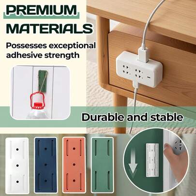 4/8/12pcs Self-Adhesive Desktop Outlet Holder, Drill-Free Adhesive Outlet Bracket Cable Management Surge Protector Outlet Fixing Bracket
