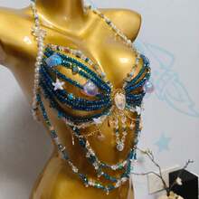 Cadena de pecho con cuentas de perlas, cadena corporal estilo chaleco halter hecha a mano, adecuada para uso en exteriores. - Azul - Ver 8