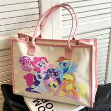 Miniso 小馬寶莉 Mane Six 組帆布托特包，自然米色底色配粉色滾邊 - 黑色 - 查看 2