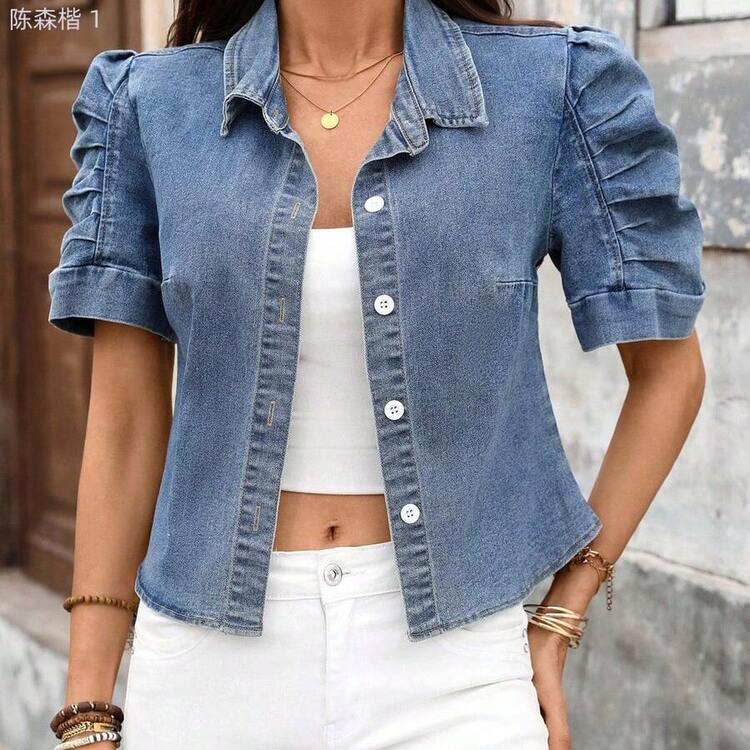 Women Denim Tops - Azul - Xem 7