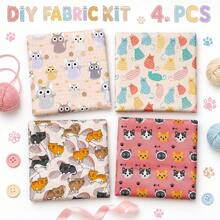 4 pezzi/Set 19.68x17.7 pollici(50x45cm) Tessuto per patchwork con stampa a impronta di zampa e foglia di gatto, tessuto pretagliato per trapuntatura, bundle di tessuti Fat Quarter, quadrati di poliestere per patchwork, progetti di artigianato fai-da-te, realizzazione di portafogli fai-da-te - predefinito - Visualizzare 4