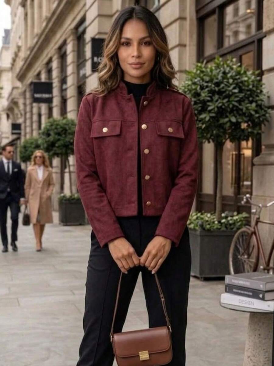 Warm Wool Coat Jacket | Stylish And Elegant Women's Jacket - Burgundy - View 1
