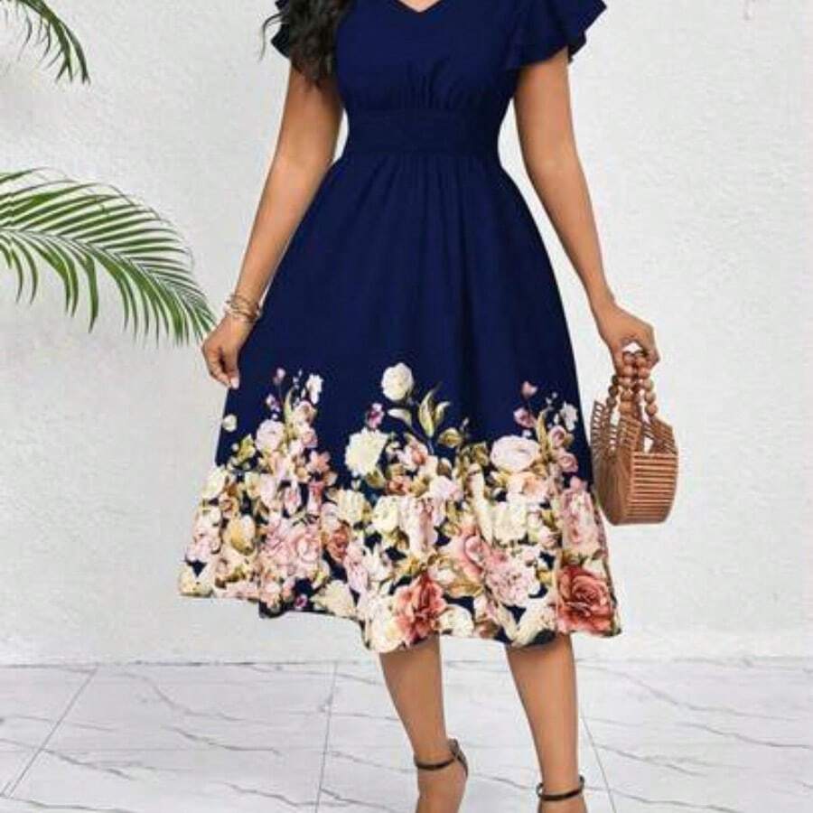 Women Midi Dresses - Navy Blue - View 1