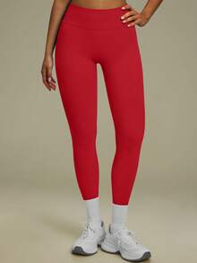Aaseow 1pc Women's Seamless High Waist Tight Leggings, Tummy Control Butt Lift Elastic Sports Pants, Suitable For Running, Tennis, Gym Workout - Red - View 2
