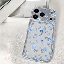 1pc Transparent Space Shell Blue Floral Pattern Phone Case Personalized Compatible With IPhone 16 Pro Max 17/16/15/14 Plus/13/12/11 Protective Case Air Compatible With Samsung Series - Multicolor - View 4