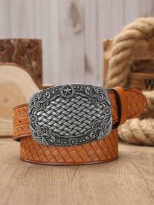 1pc Men's Western Style Large Buckle PU Leather Embossed Belt, Suitable For Jeans (Includes Hole Punching Nails) - BH1134 - View 6