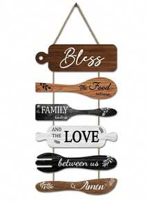 5Pcs Kitchen Wall Decor, Bless The Food Cookware Shaped Hanging Signs For Farmhouse Kitchen Rustic Wooden Plaques For Country Dinning Room - 1PC - 查看 10