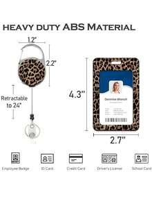 1pc Fashion Leopard Print ID Card Holder With Retractable Reel, Durable Card Protector, Lightweight And Portable, Suitable For Nurses, Teachers And Office Staff - A - View 3