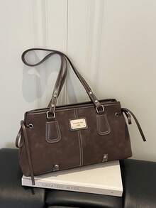 Fashionable Retro Solid Color PU Leather Fabric Large Capacity Versatile Women's Shoulder Bag - Coffee - View 7