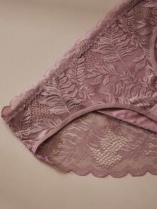 Plus Size 5pcs Floral Lace Mid Rise Panties,Sheer Lace Panties,Comfortable Plus-Size Elegant Lace Panties - Multicolor - View 4