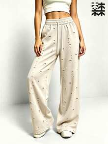 mulinsen Women's Sports Pants With Ripped Design, Lightweight Stretchy Waistband Sports Pants For Summer, Dual Side Pockets, Suitable For Running, Yoga And Fitness - Apricot - View 4