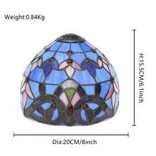 1個藍色巴洛克風格彩繪玻璃燈罩，頂部直徑1cm，底部直徑20cm，適用於桌燈、吊燈、壁燈、天花板燈更換 - 款式 18 - 查看 4