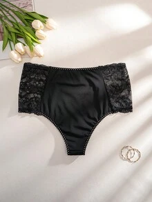 Bragas cómodas con aplicaciones de encaje para mujer de talla grande - Negro - Ver 2