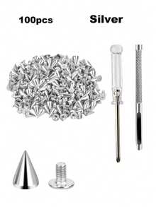 100pcs Punk Rivet Screw Punching Tool, 7 X 10mm, Rust-Resistant Decorative Rivets, Clothing Screw Rivets, DIY Rivets, Screw Rivets, Metal Gothic Spikes, Decorative Rivets, Pointed Rivets, Suitable For Bags, Clothing, Shoes - Cone - View 1