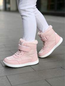 Kids High-Top Wide Toe Slip-On Hook & Loop Outdoor Casual Cotton Snow Boots - Pink - View 4