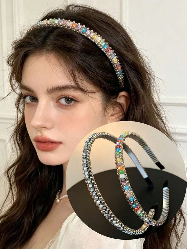 1pc Women's Colorful Rhinestone Headband, French Vintage Diamond Rhinestone Headband, Luxury High-End Elegant Elegant Headband, Gentle Cute Ins Style Hair Accessory, Versatile Daily Hair Accessory