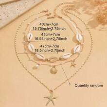 3pcs Bohemian Style Necklace Set, Featuring Faux Pearl, Faux Shell And Starfish Designs, Multi-Layer Choker Necklace, Suitable For Daily Wear, Shopping, Vacation, Dating - 4808 White - View 5
