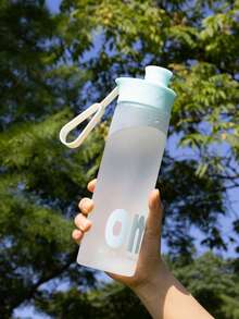 1 pieza Botella de agua deportiva transparente 600/750ml portátil para gimnasio y viajes, botella de beber a prueba de fugas esmerilada - Celeste - Ver 1