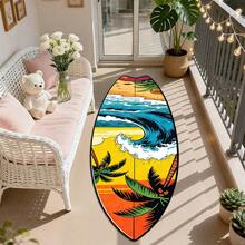 1pc Wave & Coconut Tree Surfboard Shaped Decorative Rug, Bedroom Decor, Small Rug, Carpet, Home Decor, Living Room Rug, Living Room Small Rug, Bedroom Rug, Living Room Home Decor, Outdoor Rug, Washable Rug - Multicolor F - View 2