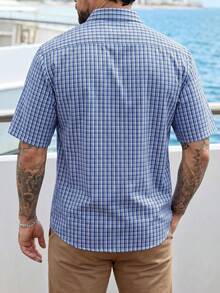 Camisa Casual Masculina de Manga Curta com Estampa Xadrez e Abotoamento Simples - Azul - Visão 2