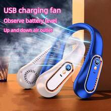 Ventilador de cuello recargable por USB, ventilador de cuello portátil y ajustable de 5 velocidades con pantalla LED de batería y engranaje, batería recargable integrada de 1200mAh, tiempo de carga de 1-2 horas, tiempo de uso de 1-3 horas - Blanco - Ver 2