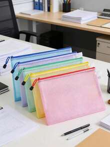 Waterproof A4 Zipper Mesh Document Bag, Cross Stitch And Puzzle Project Bag, Suitable For Travel, School, Board And Office Supplies, School Supplies, Macaron Color Series, 5 Colors - A - View 1