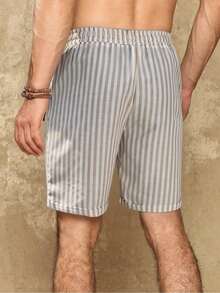 Men's Casual Vertical Striped Loose Fit Fashion Beach Vacation Summer Shorts - Khaki - View 2