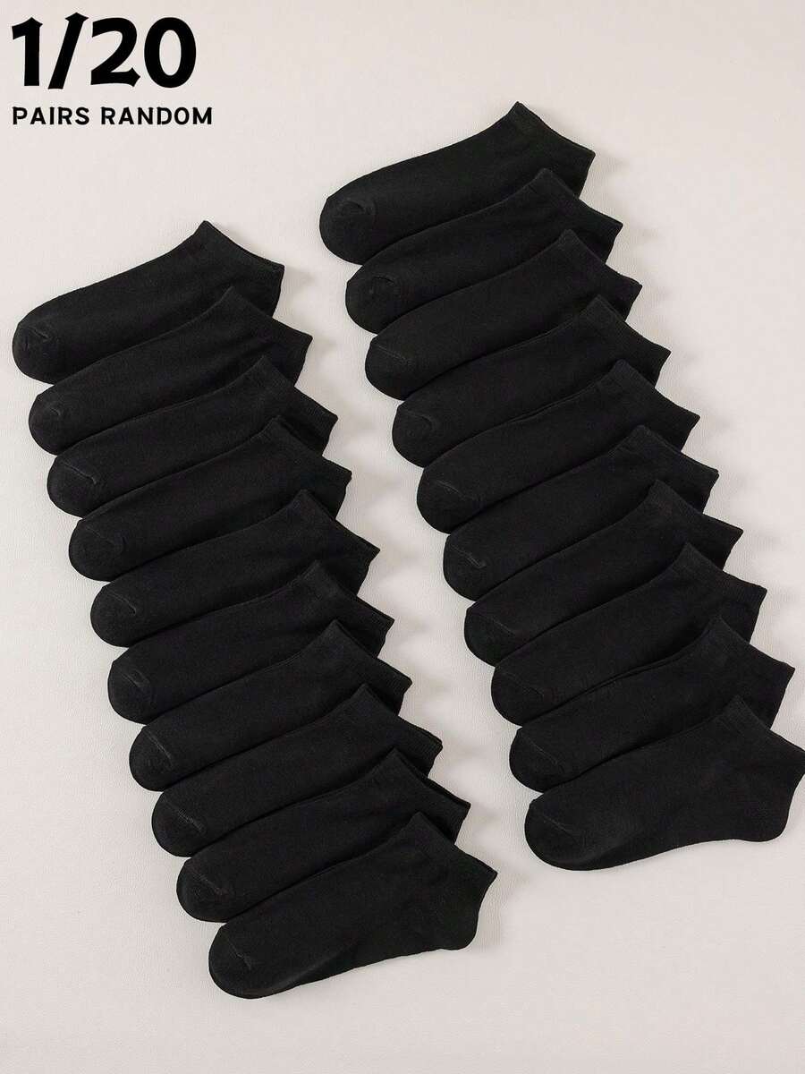 1/20 Pairs Black Daily Minimalist Versatile Low-Cut Women's Short Socks - Black - View 1