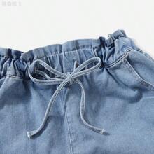 yonghongmaoyi1 Shorts en mezclilla de cintura con volante bajo de doblez - Azul lavado medio - Ver 4