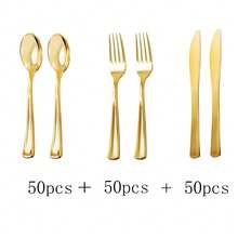 100/50/25/10pcs Gold Cutlery Set, Including Cake/Salad Forks, Spoons, Reusable And Washable Tableware, Suitable For Home Kitchen, Kitchen Accessories, Tableware Set, Restaurant, Wedding, Outdoor, Birthday, Party, Holiday Gathering, Back To School Party - Gold - View 14