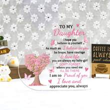 1pc 3.94*3.94 Inch 2D Flat Printed Heart Acrylic Plaque, Pink Floral Tree Butterfly Inspirational Desktop Sign, Bedroom Study Decor Birthday Graduation Gift For Daughter - View 3