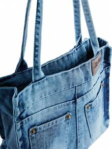 Rollcall New Chic Casual Washed Jeans Shoulder Tote Bag, Niche Design, Fashionable Street Handbag, Suitable For Shopping And Commuting, Perfect For Cow Girl - Blue - View 5