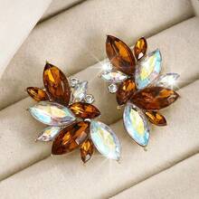 1 par de pendientes de mujer de lujo exagerados, elegantes y versátiles, de aleación bohemia con cristal y strass, de alta gama - Café blanco - Ver 5
