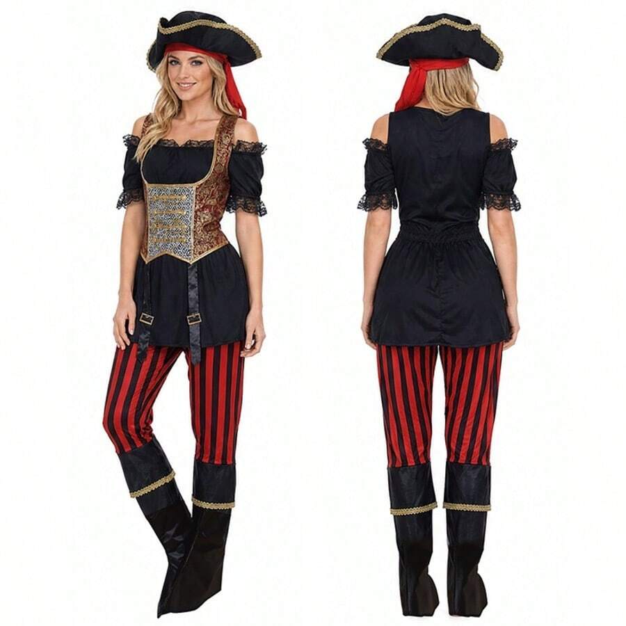 Caribbean Pirate Role Play Costume Set For Women, Captain Jack Style, Adult Halloween Party Outfit