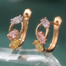 Fashionable Exquisite Colorful Cubic Zirconia Hoop Earrings, Elegant And Versatile, Suitable For Festivals And Banquet Occasions, Ideal Valentine's Day Gift For Girlfriend - Gold - View 7