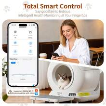 Open-Top Automatic Cat Litter Box, Self Cleaning Litter Box For Multi-Cat Families, APP Control, Safety Protection, 10.5L Large Waste Bin, White, 1 Roll Waste Bag - View 1