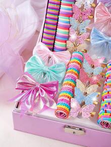 VBOOR 198 pezzi Accessori per capelli stile arcobaleno macaron sfumato sognante, adatti per le donne. Include fermagli per capelli a fiocco iridescente, fermagli per capelli a farfalla sfumato glitter, fermagli per capelli a fiore in tessuto 3D, elastici per capelli ad alta elasticità non dannosi, adatti per uso quotidiano/pendolarismo/appuntamenti, fermagli per capelli - Multicolore - Visualizzare 3
