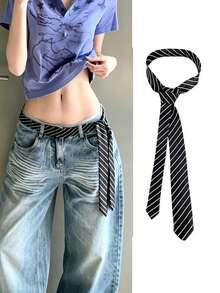 1pc Vintage Striped Tie Y2K Belt Women's Punk New High-End Versatile Jeans Waist Rope Accessory - Multicolor - View 8