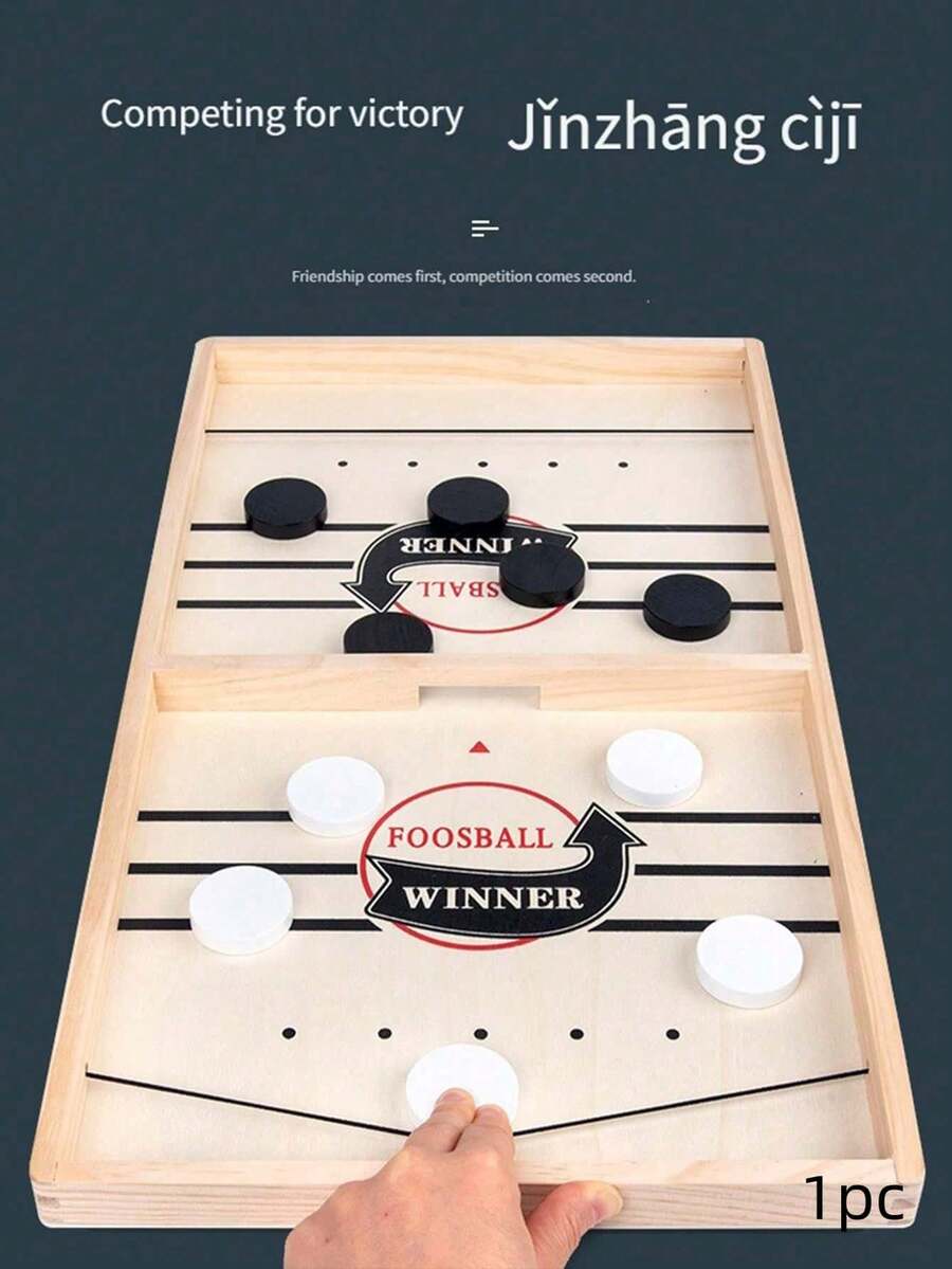1個彈跳棋遊戲，快節奏家庭娛樂，黑白冰球互動遊戲，適合青少年和成人，非常適合派對、生日和節日。新舊款式隨機發貨。經典木製彈弓棋盤遊戲，增強多項技能。木製彈弓冰球桌面遊戲，快速反應彈跳棋，派對娛樂，完美的聖誕禮物。
