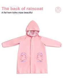 1pc Dinosaur Shaped Raincoat For Kids, Made Of Odorless EVA Material With Backpack Pocket, Transparent Large Brim For Preschool & Elementary School Students, Cute Design Essential Raingear - Pink - View 4