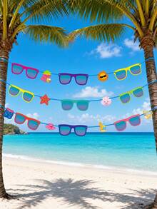 1 Set Summer Party Banner, Multicolor Rectangular Paper Summer Banner Decoration, Tropical Summer Holiday Birthday Party Decoration, Suitable For Pool, Beach, Luau Party, Tropical Party - Glasses - View 10