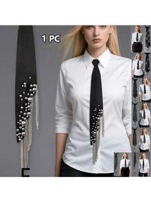 1 Peça Nova Gravata Pré-Amarrada de Luxo, Gravata Leve de Luxo Feminina, Acessório de Camisa de Uniforme, Fotografia de Nicho - Multicolorido - Visão 2