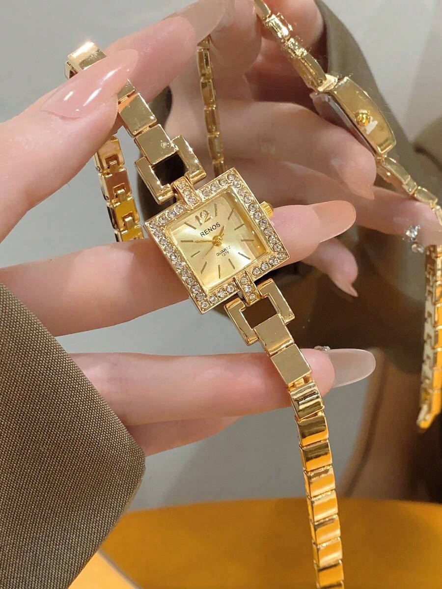 1 buah Jam Tangan Wanita Modis Terbaru, Dial Segitiga Elegan, Jam Tangan Quartz untuk Bisnis, Cocok untuk Kehidupan Sehari-hari, Pesta, dan Perjamuan - Emas - View 1