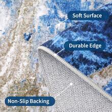 1PCS Washable Abstract Area Rug For Living Room Large Indoor Accent Throw Carpet Modern Non-Slip Stain Resistant Foldable Floor Cover For Dorm Home Decor Runner For Kitchen Hallway - Blue - View 7
