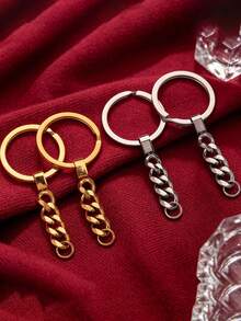 2 Pieces 304 Stainless Steel Flat Open Key Rings With Extension Curb Chain, Heavy Duty Non Tarnish Keychain Connectors DIY Craft Key Making Accessories For Bag Charm Keys Organization - Keychain - View 1